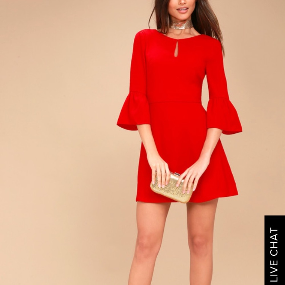 CORNELIA RED FLOUNCE SLEEVE DRESS